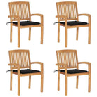 Fijn geschuurde teakhouten tuinstoelen met vintage uitstraling - Zwart / 4 - Tuinstoelen