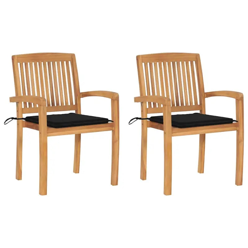 Fijn geschuurde teakhouten tuinstoelen met vintage uitstraling - Zwart / 2 - Tuinstoelen