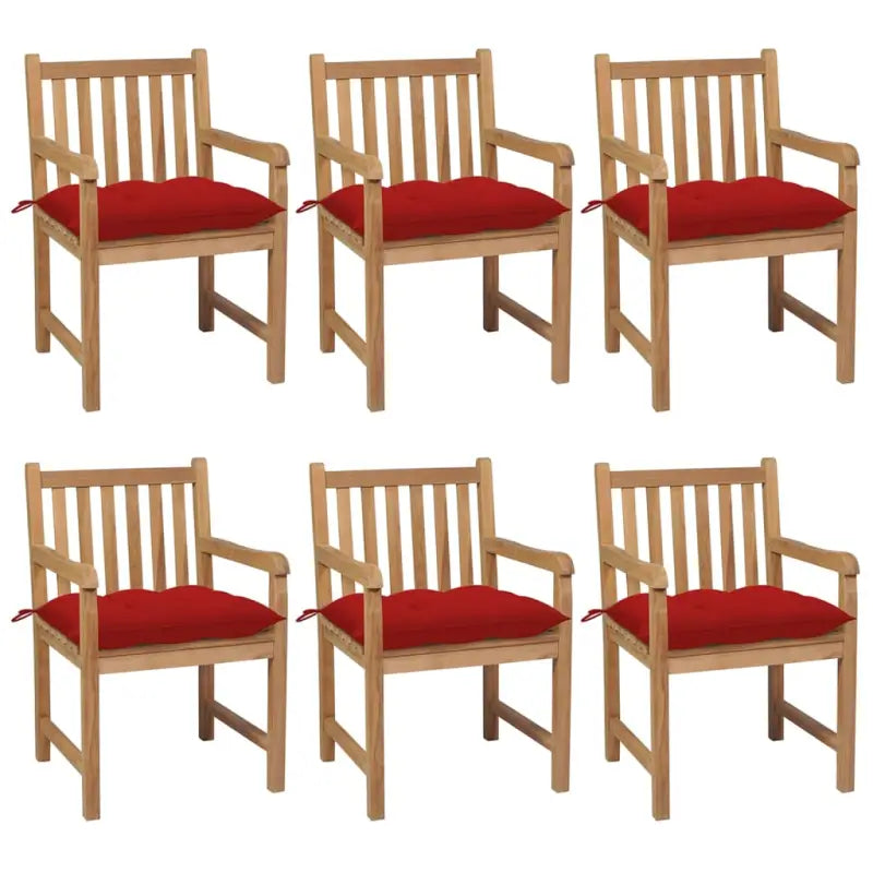Fijn geschuurde teakhouten tuinstoelen set voor buitenruimte - Rood / 6 - Tuinstoelen