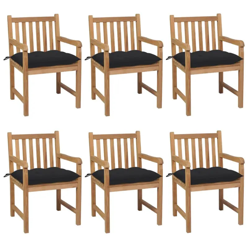 Fijn geschuurde teakhouten tuinstoelen set voor buitenruimte - Zwart / 6 - Tuinstoelen