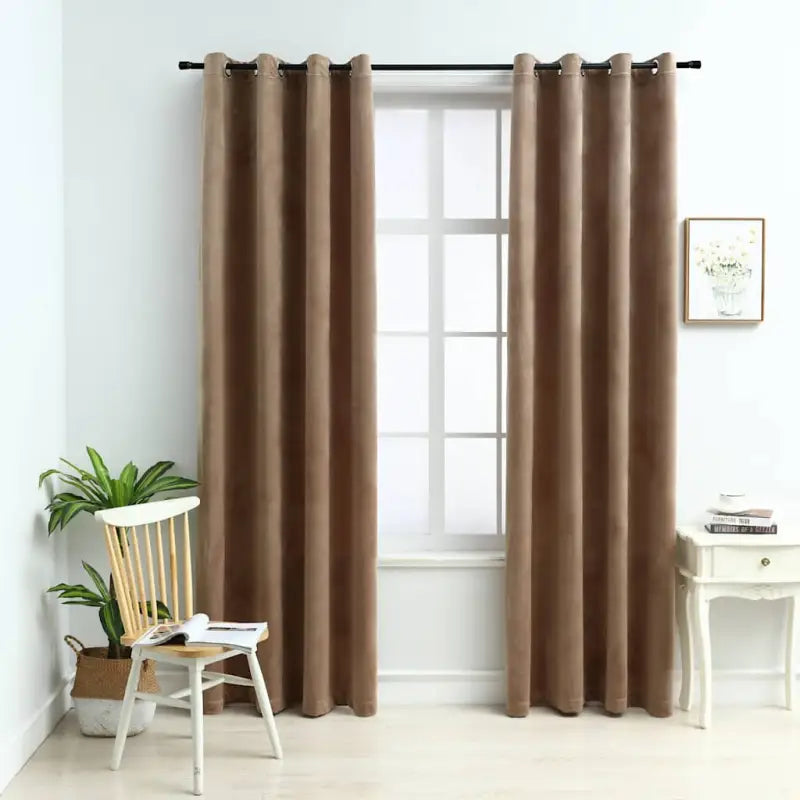 Fluwelen gordijnen met metalen ringen voor elegante privacy en warmte - Beige / 140 x 245 cm / 2 - Gordijnen & vitrages