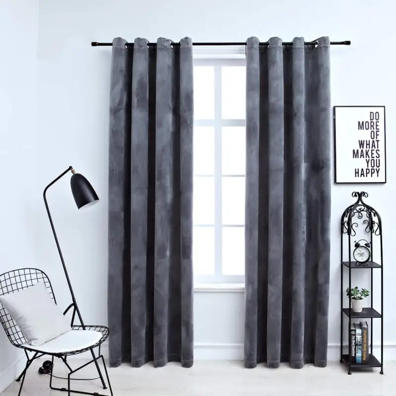 Fluwelen gordijnen met metalen ringen voor elegante privacy en warmte - Antraciet / 140 x 225 cm / 2 - Gordijnen &