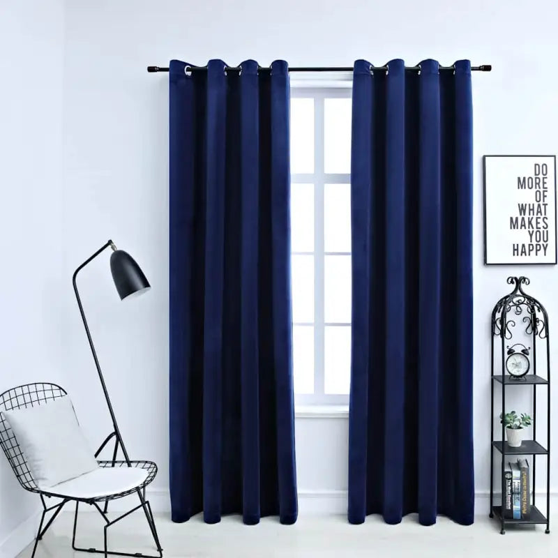Fluwelen gordijnen met metalen ringen voor elegante privacy en warmte - Donkerblauw / 140 x 175 cm / 2 - Gordijnen &