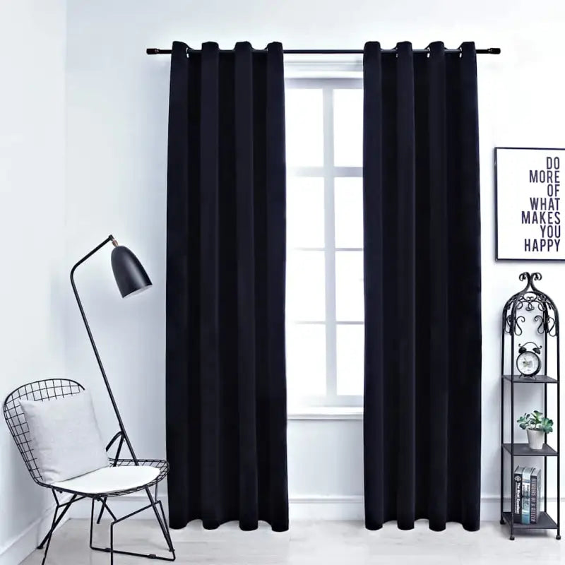 Fluwelen gordijnen met metalen ringen voor elegante privacy en warmte - Zwart / 140 x 245 cm / 2 - Gordijnen & vitrages
