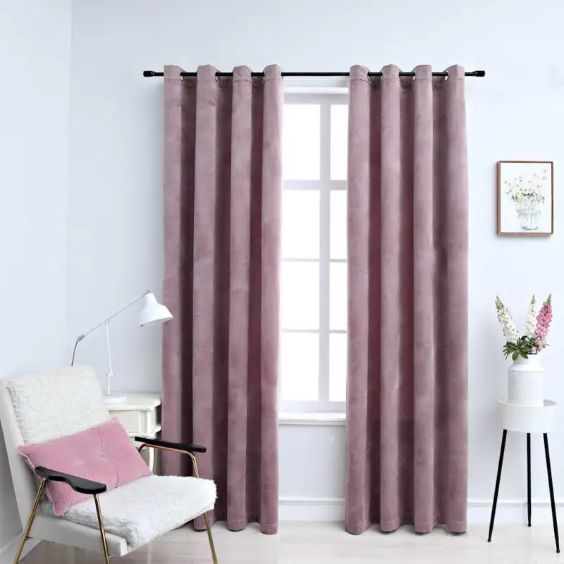 Fluwelen gordijnen met metalen ringen voor elegante privacy en warmte - Antiekroze / 140 x 175 cm / 2 - Gordijnen &