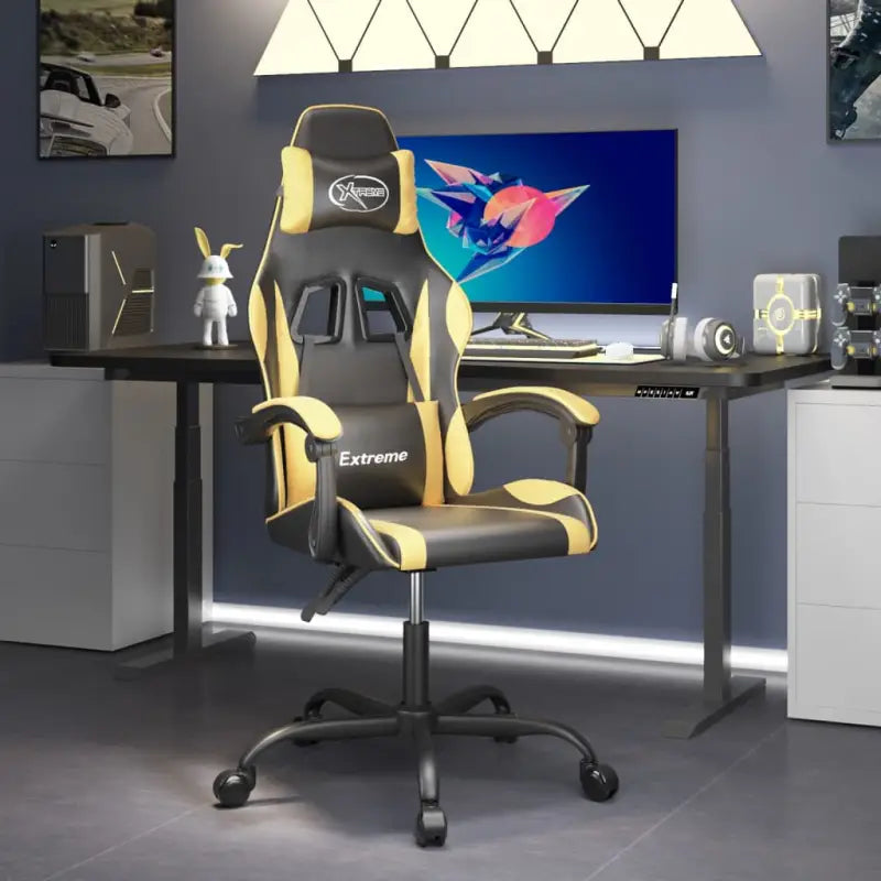 Gamestoel met verstelbare rugleuning en extra kussens voor extra comfort - Zwart en goud / 1 / Zonder voetensteun