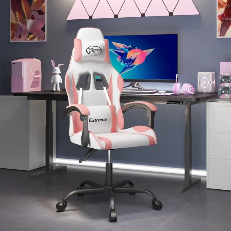 Gamestoel met verstelbare rugleuning en extra kussens voor extra comfort - Wit en roze / 1 / Zonder voetensteun