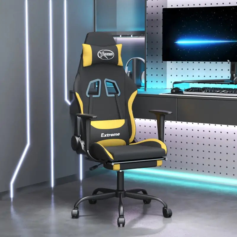 Gamingstoel met duurzame stof en comfortabele totale afmetingen - Zwart en lichtgeel / 1 / Met voetensteun