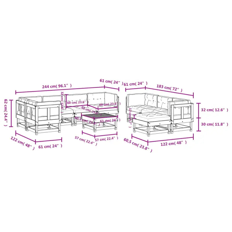 Geniet van je tuin met een geïmpregneerd grenenhout loungeset met voetenbank en salontafel - Tuinsets