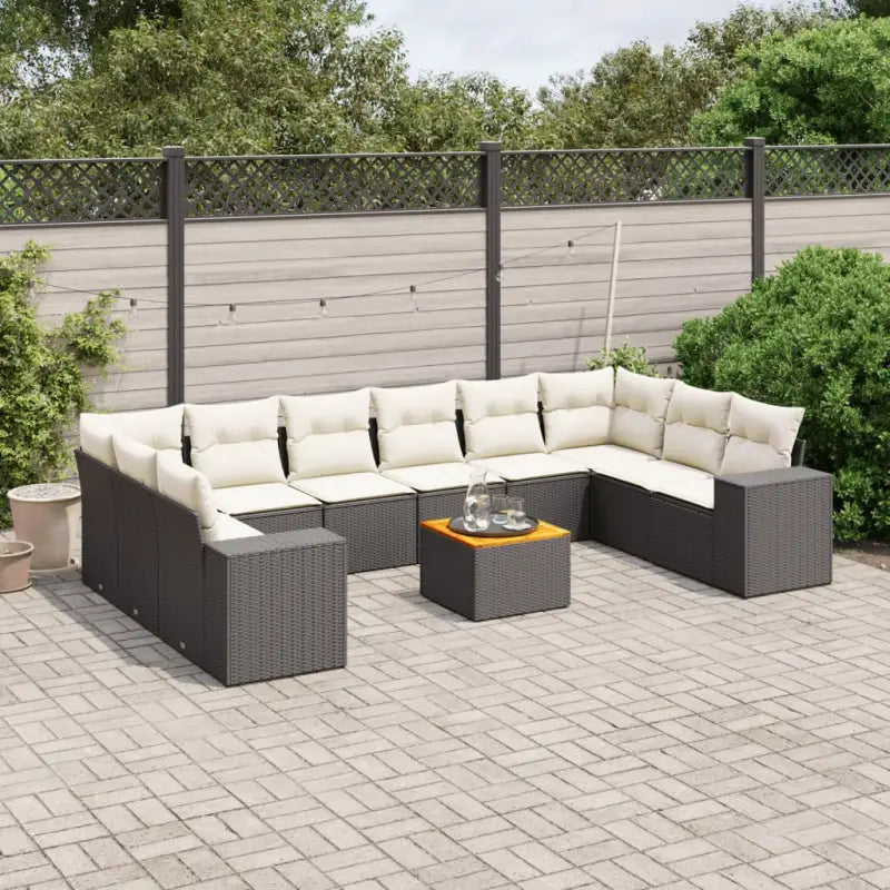 Gepersonaliseerde tuinsets met beige materiaal en gepoedercoat staal - Zwart en crème / 2x hoek + 6x midden + Tafel