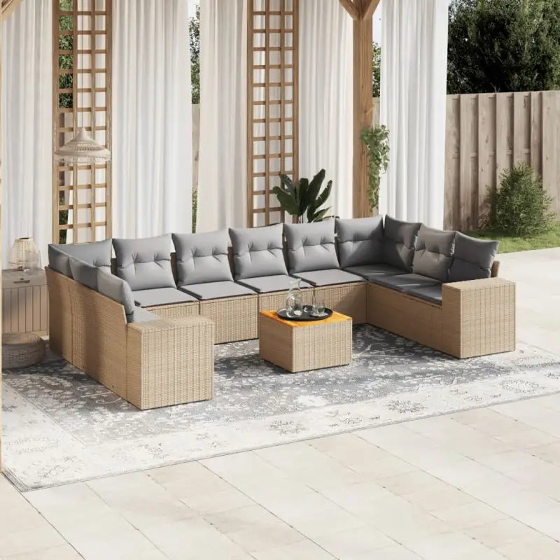 Gepersonaliseerde tuinsets met beige materiaal en gepoedercoat staal - Beige en grijs / 2x hoek + 6x midden + Tafel