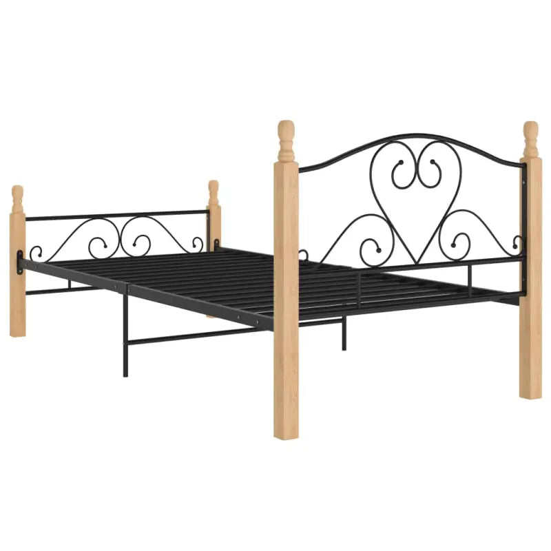Gepoedercoat metalen bedframe met licht eikenhout voor een warme slaapkamer - Bedden & bedframes