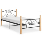 Gepoedercoat metalen bedframe met licht eikenhout voor een warme slaapkamer - zwart en lichthoutkleurig / 100 x 200 cm