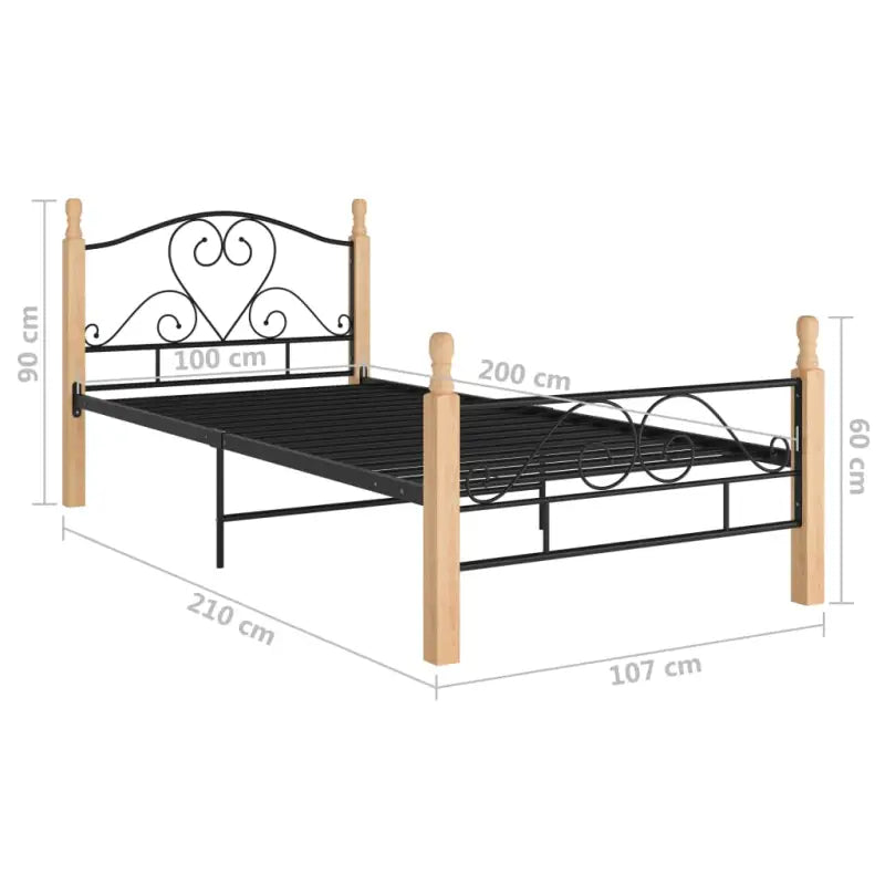 Gepoedercoat metalen bedframe met licht eikenhout voor een warme slaapkamer - Bedden & bedframes