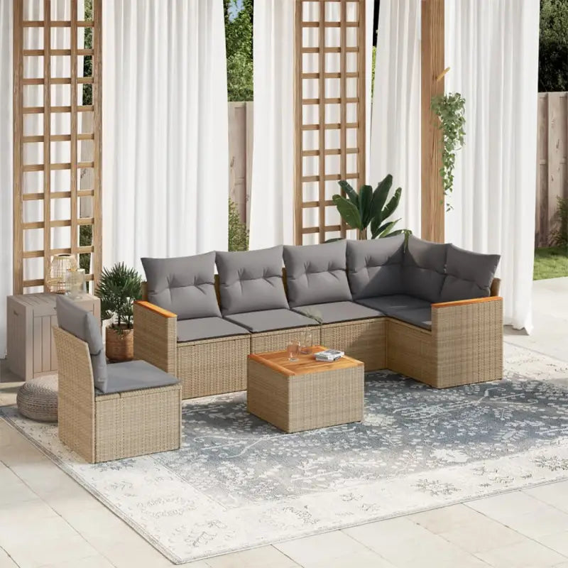Gepoedercoat staal loungeset in grijs materiaal met perfecte afmetingen - Gemengd beige / Met tafel - Tuinsets