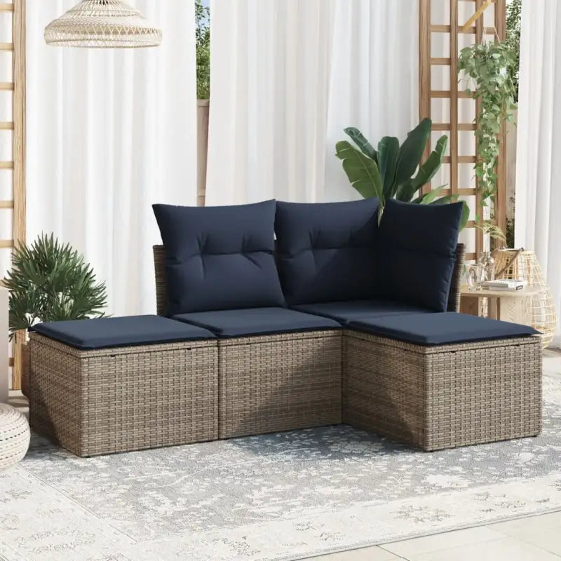 Gepoedercoat staal loungeset in grijs materiaal voor tuin en terras - Beige en grijs / Zonder tafel - Tuinsets