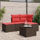 Gepoedercoat staal loungeset in grijs materiaal voor tuin en terras - Bruin en rood / Met tafel - Tuinsets