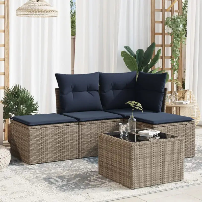 Gepoedercoat staal loungeset in grijs materiaal voor tuin en terras - Beige en grijs / Met tafel - Tuinsets