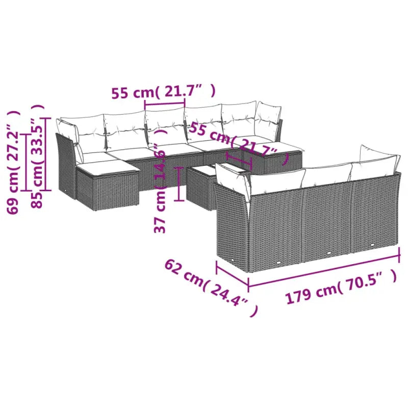 Gepoedercoat staal loungeset in grijs voor tuin en terras - Beige en grijs / Zonder tafel - Tuinsets