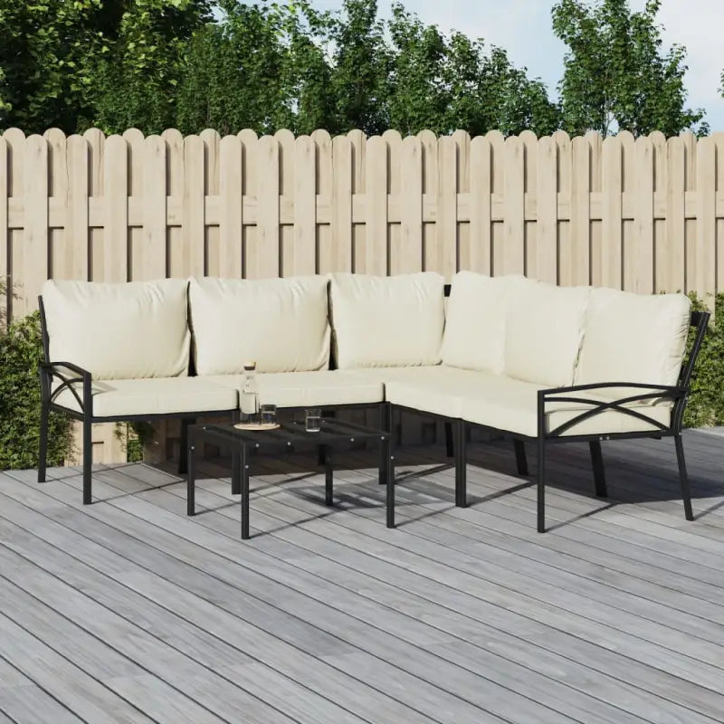 Gepoedercoat staal loungeset met aantrekkelijke afmetingen voor je tuin - Zand / hoek + 2x midden + 2x stoel + Tafel