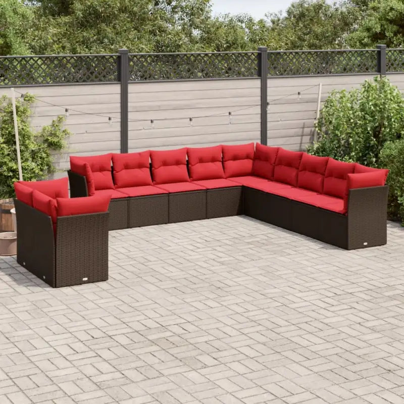 Gepoedercoat Staal Loungeset met Poly Rattan en Waterdichte Tas - Bruin en rood / Zonder tafel - Tuinsets