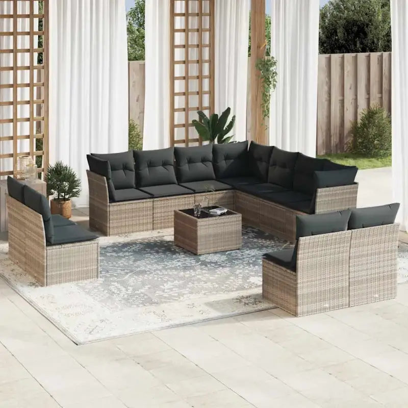 Gepoedercoat staal loungeset met poly rattan voor comfortabele zitervaring - Lichtgrijs / Met tafel - Tuinsets
