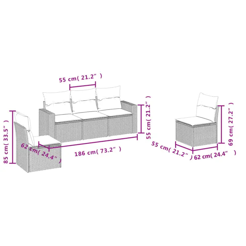 Gepoedercoat staal loungeset met poly rattan voor comfortabele zitervaring - Tuinsets