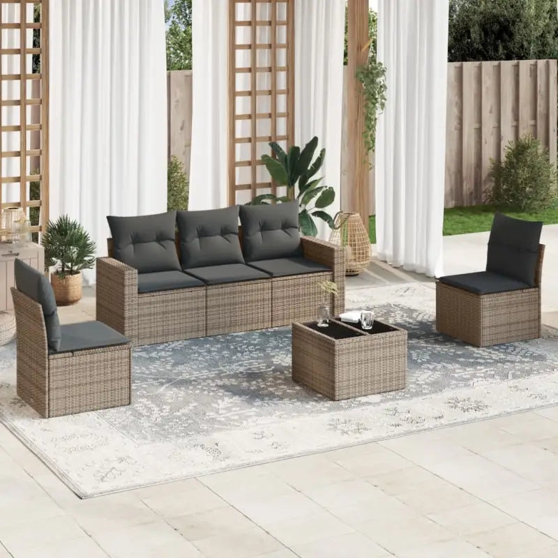 Gepoedercoat staal loungeset met poly rattan voor comfortabele zitervaring - Grijs / Met tafel - Tuinsets