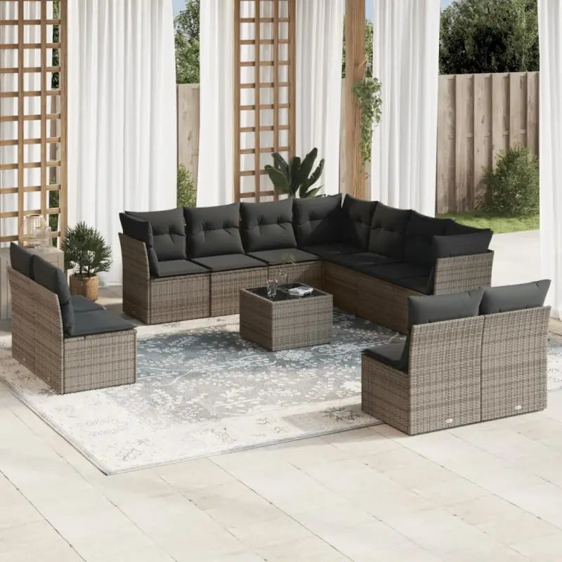 Gepoedercoat staal loungeset met poly rattan voor comfortabele zitervaring - Grijs / Met tafel - Tuinsets
