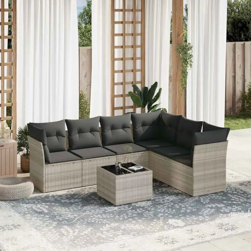 Gepoedercoat staal loungeset met poly rattan voor comfortabele zitervaring - Lichtgrijs / Met tafel - Tuinsets