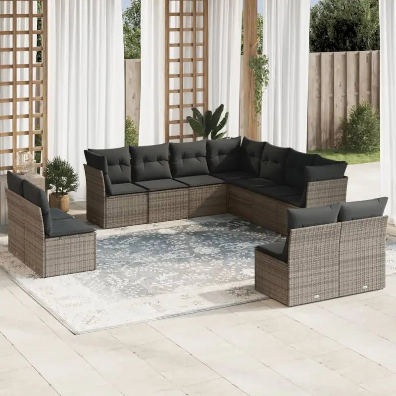 Gepoedercoat staal loungeset met poly rattan voor comfortabele zitervaring - Grijs / Zonder tafel - Tuinsets
