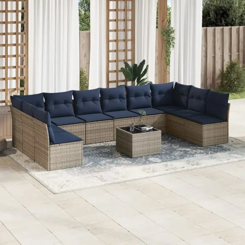 Gepoedercoat staal loungeset met poly rattan voor comfortabele zitervaring - Beige en grijs / Met tafel - Tuinsets