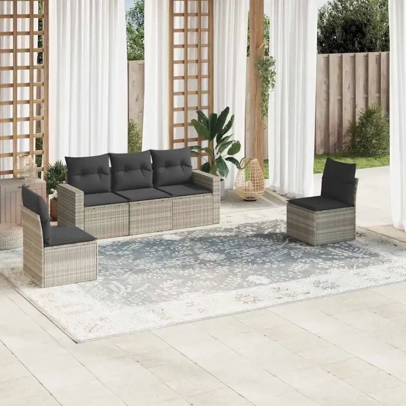 Gepoedercoat staal loungeset met poly rattan voor comfortabele zitervaring - Lichtgrijs / Zonder tafel - Tuinsets