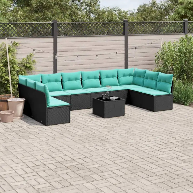Gepoedercoat staal loungeset met poly rattan voor comfortabele zitervaring - Zwart en blauw / Met tafel - Tuinsets