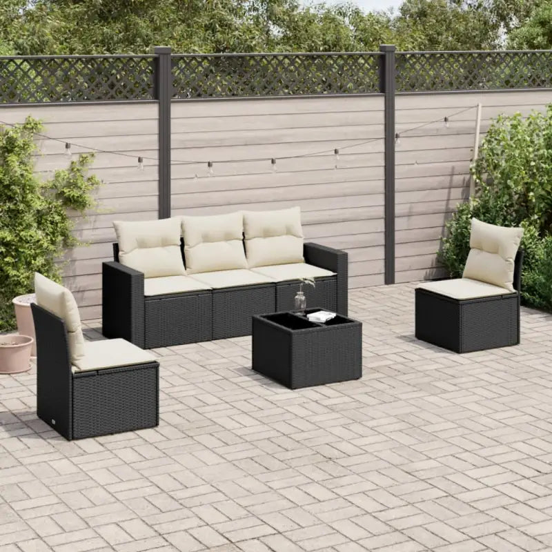 Gepoedercoat staal loungeset met poly rattan voor comfortabele zitervaring - Zwart en crème / Met tafel - Tuinsets