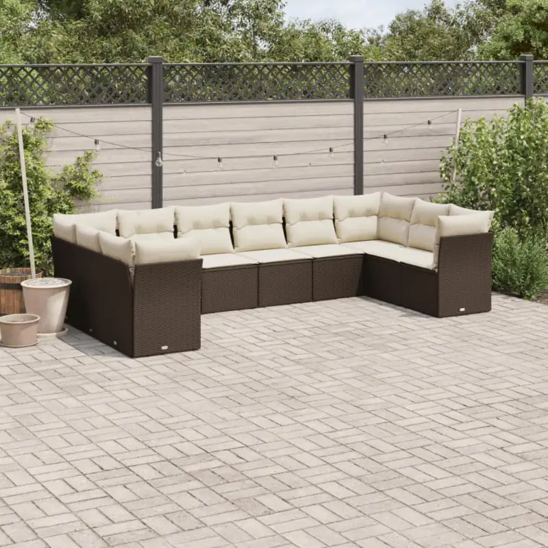 Gepoedercoat staal loungeset met poly rattan voor een comfortabele zitervaring - Bruin en crème / Zonder tafel
