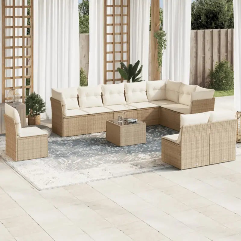 Gepoedercoat staal loungeset met poly rattan voor een comfortabele zitervaring - beige en crèmekleurig / Met tafel