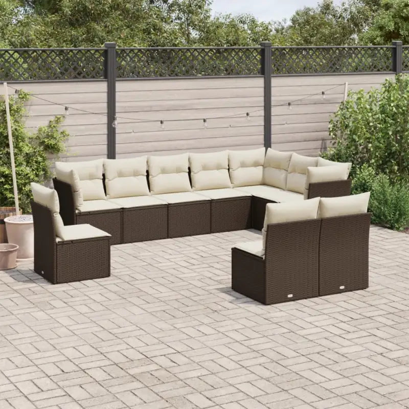 Gepoedercoat staal loungeset met poly rattan voor een comfortabele zitervaring - Bruin en crème / Zonder tafel