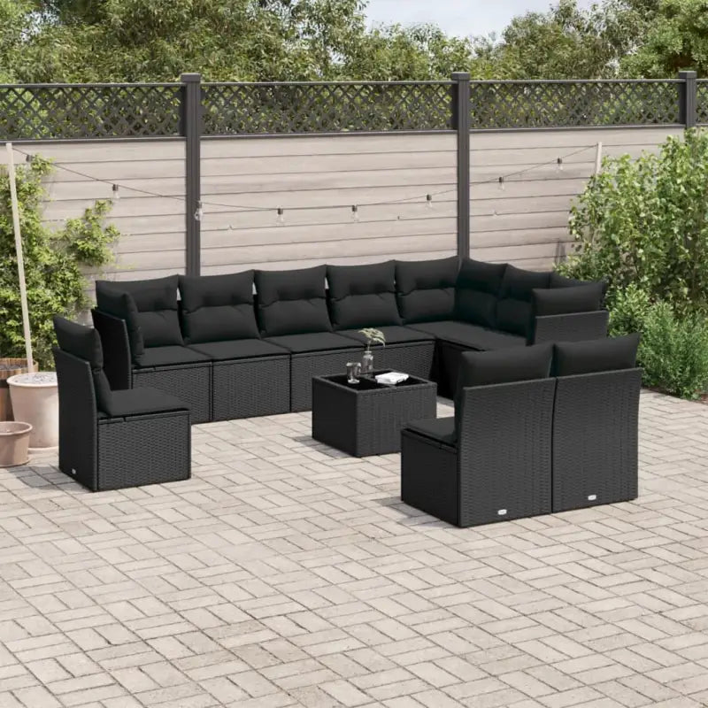 Gepoedercoat staal loungeset met poly rattan voor een comfortabele zitervaring - Zwart / Met tafel - Tuinsets