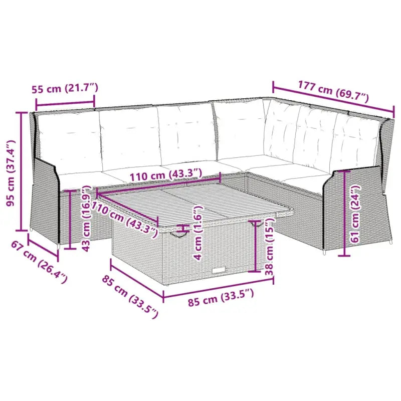 Gepoedercoat staal loungeset met verstelbare tuinbank en ruime afmetingen - Tuinsets