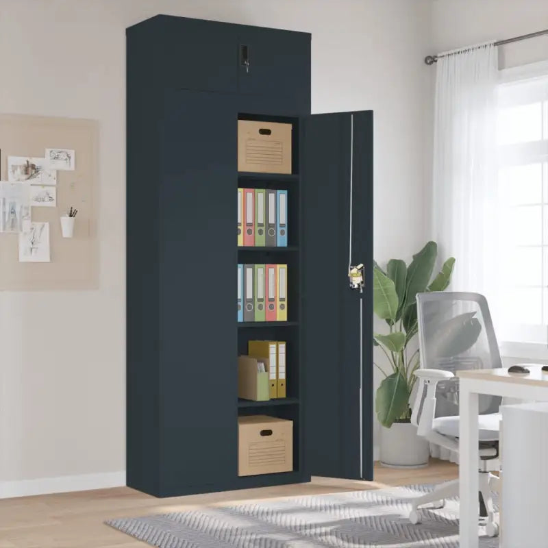 Gepoedercoat staal opbergkast met verstelbare schappen voor kantoorbenodigdheden - Antraciet / 90 x 40 x 240 cm / 1