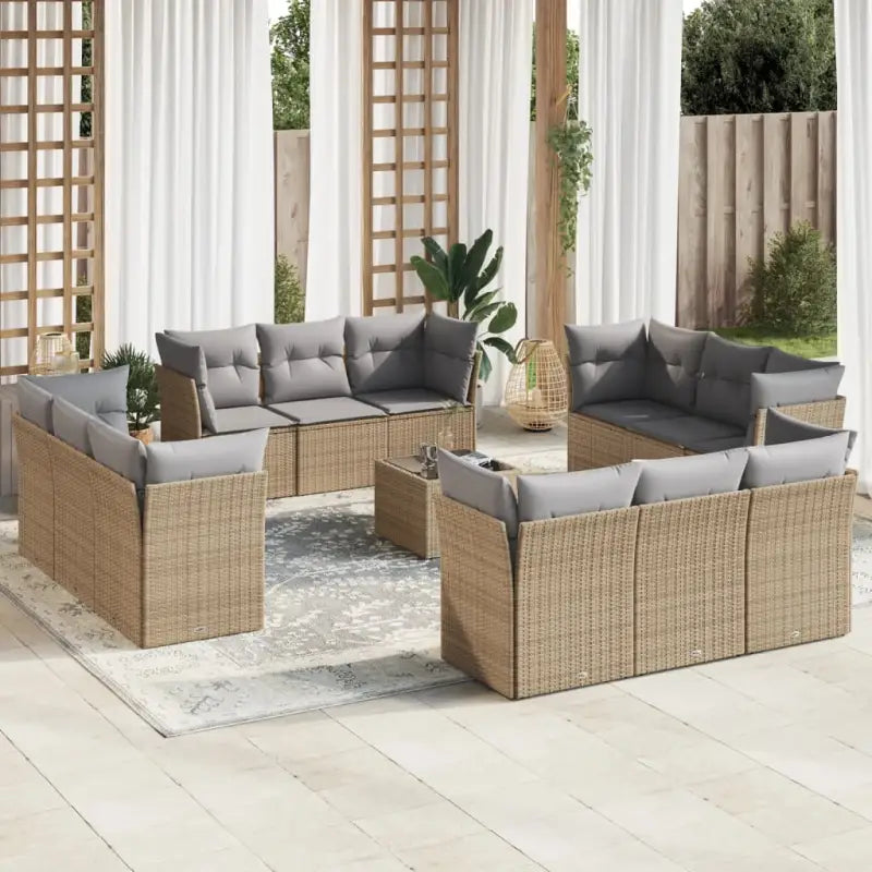 Gepoedercoat staal tuin loungerset met poly rattan en comfortabele zitervaring - Beige en grijs / Met tafel - Tuinsets