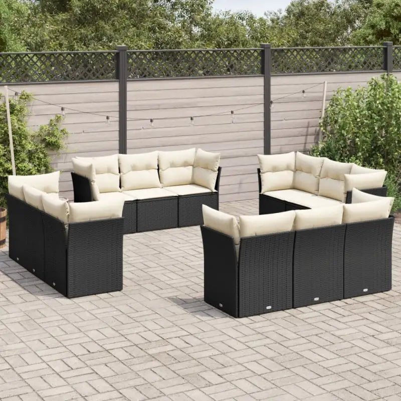Gepoedercoat staal tuin loungerset met poly rattan en comfortabele zitervaring - Zwart en crème / Zonder tafel