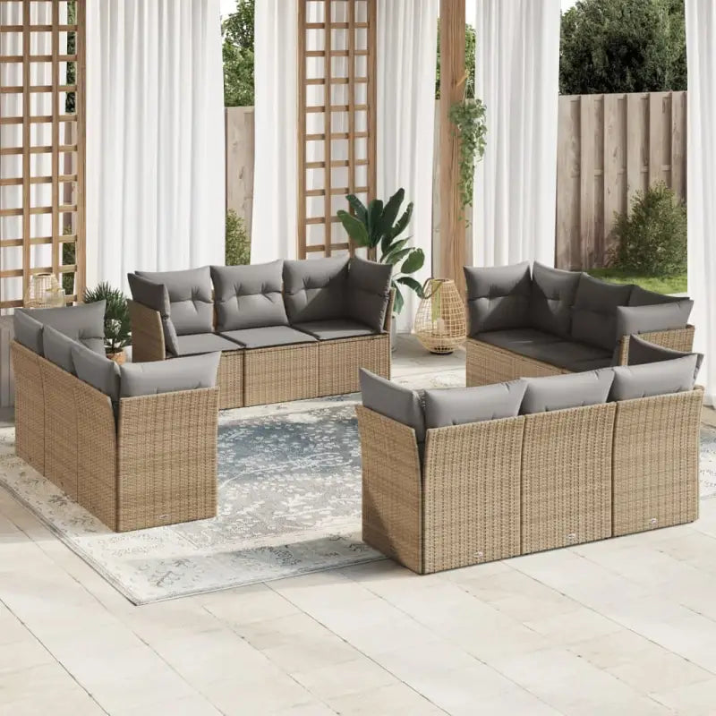 Gepoedercoat staal tuin loungerset met poly rattan en comfortabele zitervaring - Beige en grijs / Zonder tafel