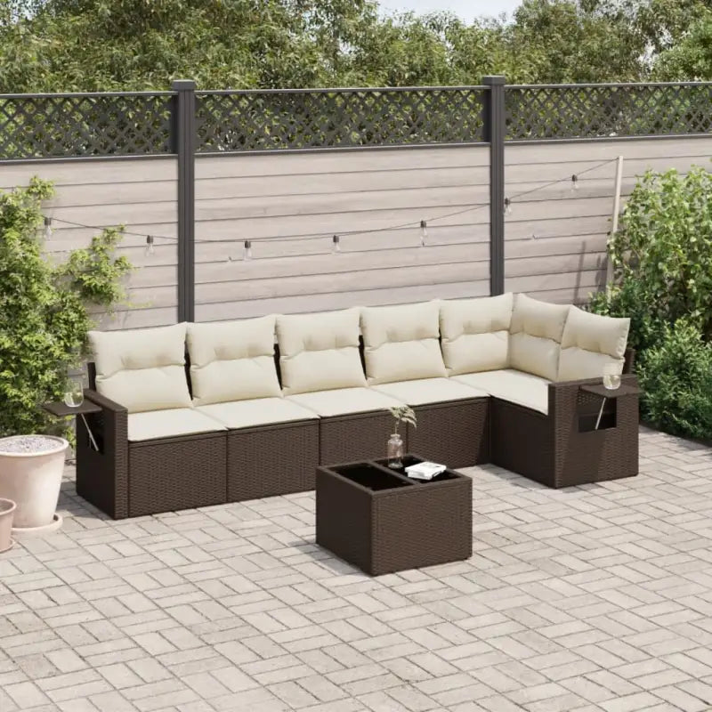 Gepoedercoat staal tuinset in grijs materiaal met perfecte afmetingen - Bruin en crème / Met tafel - Tuinsets