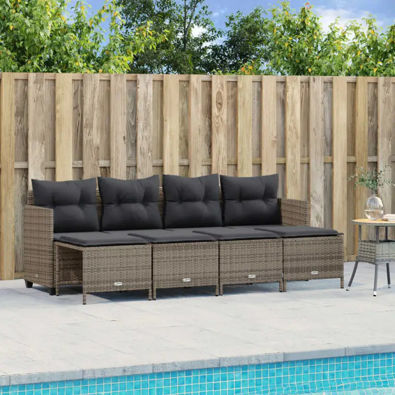 Gepoedercoat staal tuinset met poly rattan en uitschuifbare luifel - Grijs / zonder luifel - Tuinsets