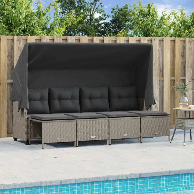 Gepoedercoat staal tuinset met poly rattan en uitschuifbare luifel - Tuinsets