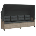 Gepoedercoat staal tuinset met poly rattan en uitschuifbare luifel - Tuinsets