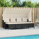 Gepoedercoat staal tuinset met poly rattan en uitschuifbare luifel - Zwart / met luifel - Tuinsets