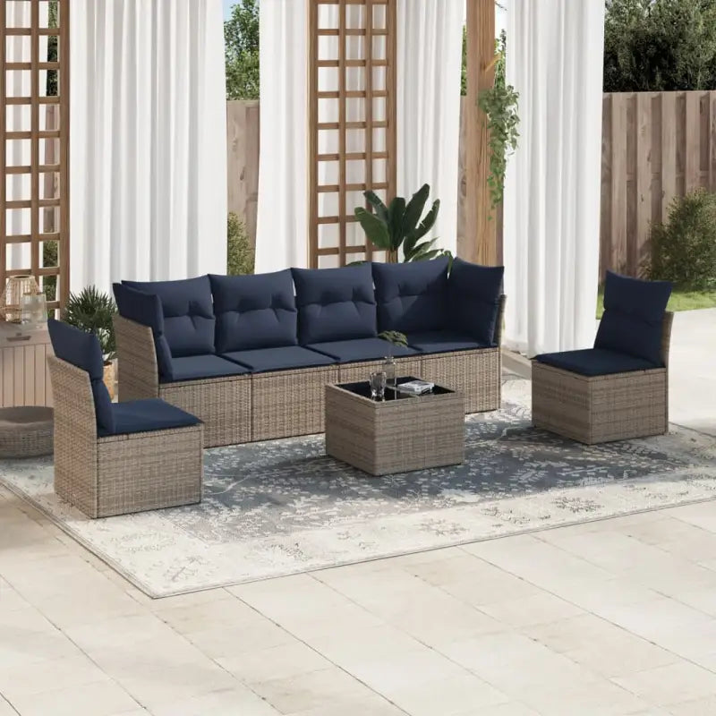Gepoedercoat staal tuinset met poly rattan en waterdichte tas - Grijs / Met tafel - Tuinsets